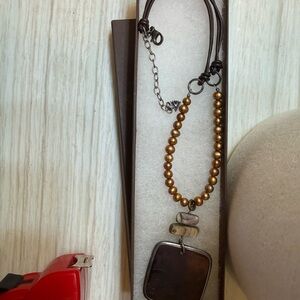 Silpada Gold and Brown Beaded Necklace with Unique Pendant